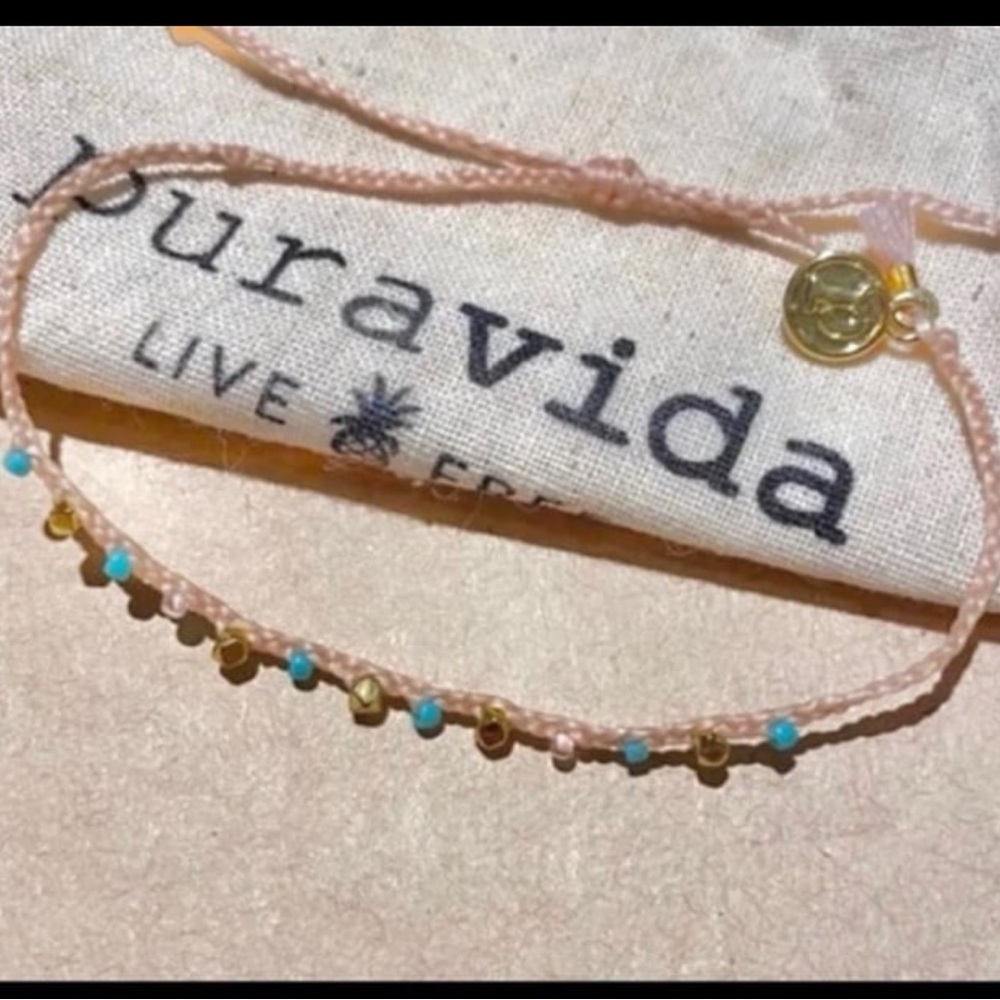 PURA VIDA Peach Blush Mini Braid with Gold & Turquoise Seed Beads & Tassel NEW!